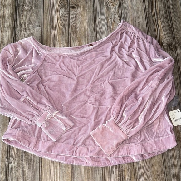 Free people Velvet Top shirt off the shoulder cropped soft crushed NEW XS - Picture 7 of 7
